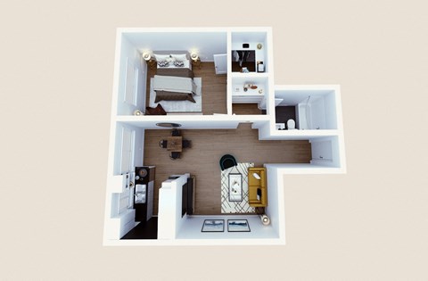 Floor plan for 1 bed, 1 bath, 650 sqft